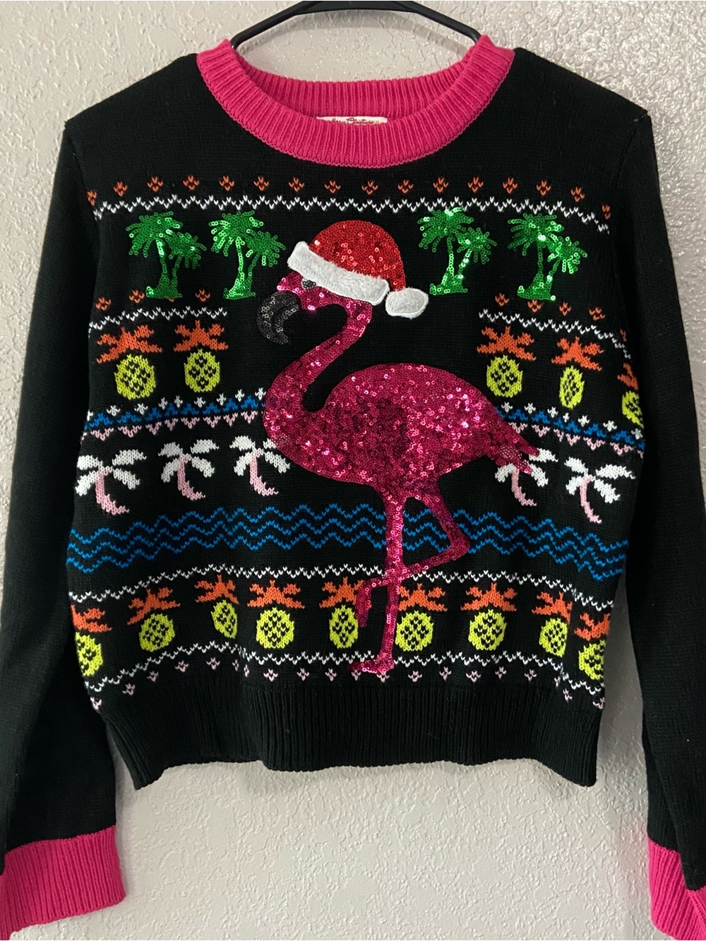 Black Holiday Sequin Flamingo Sweater